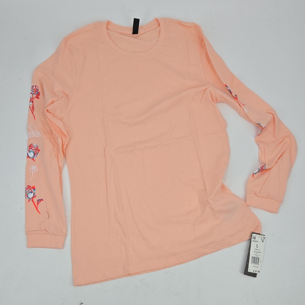 Adidas Peach Long Sleeve Tee with Graphic Sleeves